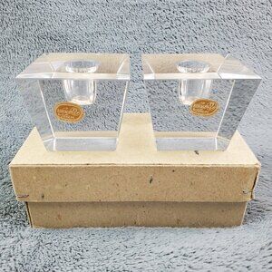 Bohemia Glass MCM VTG Czechoslovakia Crystal Candle Stick Holders Pair Orig. Box